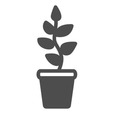 Yapraklı bitki, ot tohumu katı ikon, bahçıvanlık konsepti, beyaz arka planda büyüyen bitki vektör işareti, mobil konsept ve web tasarımı için kabartma tarzı simge. Vektör grafikleri.