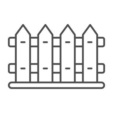 Ahşap çit, ince çizgi ikonu, bahçıvanlık konsepti, beyaz arka planda bahçe süsleme vektör işareti, mobil konsept ve web tasarımı için taslak tarzı ikon. Vektör grafikleri.