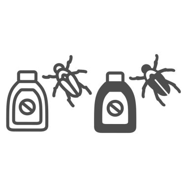 İlaçlar, haşereler, böcekler, böcek kovucu çizgi ve katı ikon, bahçecilik konsepti, beyaz arka planda böcek ilacı vektör işareti, mobil konsept ve web tasarımı için taslak tarzı simge. Vektör grafikleri.