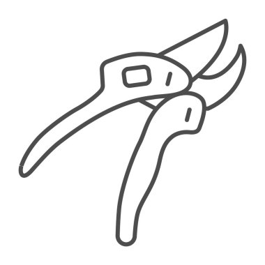Bahçe budama makinesi, secateurs aracı ince çizgi simgesi, bahçe işleme konsepti, beyaz arka planda makas vektör işareti, mobil konsept ve web tasarımı için taslak biçimi simgesi. Vektör grafikleri.