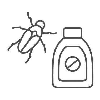 İlaçlar, haşereler, böcekler, böcek kovucu ince çizgi ikonu, bahçıvanlık konsepti, beyaz arka planda böcek ilacı vektör işareti, mobil konsept ve web tasarımı için taslak tarzı ikon. Vektör grafikleri.