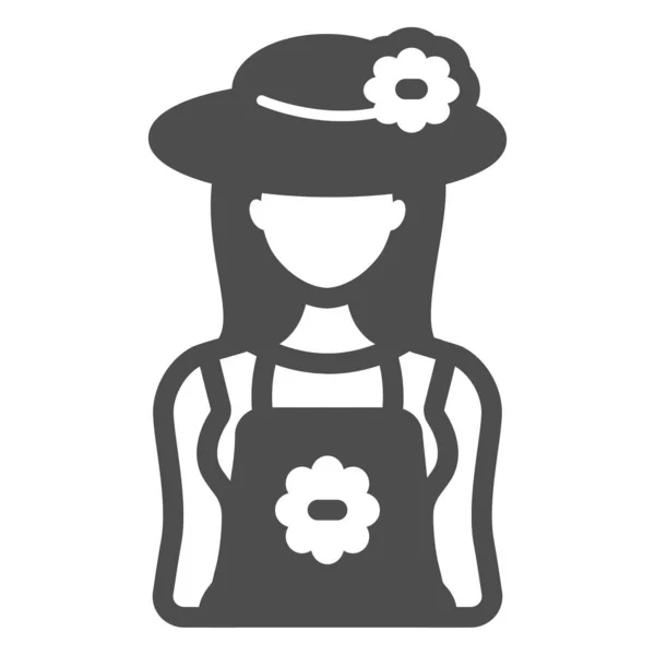 Fille jardinière dans le chapeau et tablier icône solide, concept de jardinage, signe vecteur de jardinière femelle sur fond blanc, icône de style glyphe pour concept mobile et web design. Graphiques vectoriels. — Image vectorielle