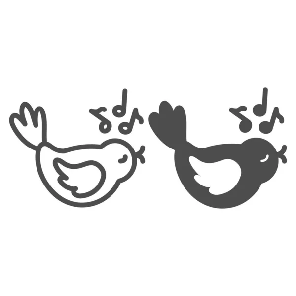Oiseau chanteur avec ligne de notes musicales et icône solide, concept de jardinage, oiseau chante un signe vectoriel de chant sur fond blanc, icône de style contour pour concept mobile et web design. Graphiques vectoriels. — Image vectorielle