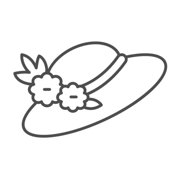 Καπέλο με λουλούδια λεπτή γραμμή εικονίδιο, κηπουρική έννοια, χαριτωμένο floral κεφαλόδεσμο διάνυσμα υπογράψει σε λευκό φόντο, περίγραμμα στυλ εικονίδιο για την κινητή έννοια και web design. Διανυσματικά γραφικά. — Διανυσματικό Αρχείο