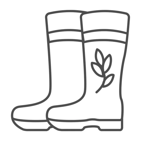 Gumová obuv pro zahradu s ikonou květinové a listové tenké linky, koncept zahradničení, dešťové boty vektorové znamení na bílém pozadí, obrysová ikona pro mobilní koncept a web design. Vektorová grafika. — Stockový vektor