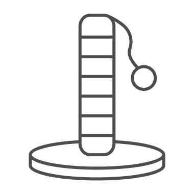 Top ile evcil kedi tırmalayıcı ağacı, ince çizgi ikonu, evcil hayvan konsepti, beyaz arka planda kedi oyuncakları vektör işareti, mobil konsept ve web tasarımı için taslak tarzı ikon. Vektör grafikleri.