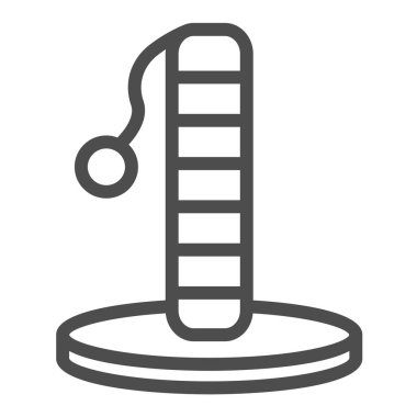 Top ile evcil kedi kazı kazan ağacı, çizgi sonrası ikonu, evcil hayvan konsepti, beyaz arka planda kedi oyuncakları vektör işareti, mobil konsept ve web tasarımı için taslak tarzı ikon. Vektör grafikleri.