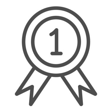 Madalya, ödül, birinci, şampiyon, zafer çizgisi ikonu, yarışma konsepti, beyaz arka planda kazanan vektör işareti, mobil konsept ve web tasarımı için taslak tarzı ikonu. Vektör grafikleri.