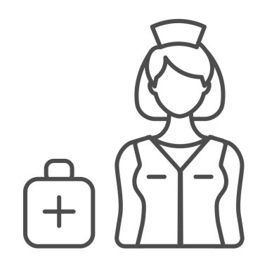 İlk yardım kiti, doktor hemşire, veteriner ince çizgi ikonu, tıp konsepti, beyaz arka planda sağlık çalışanı vektör işareti, mobil konsept ve web tasarımı için taslak tarzı ikon. Vektör grafikleri.