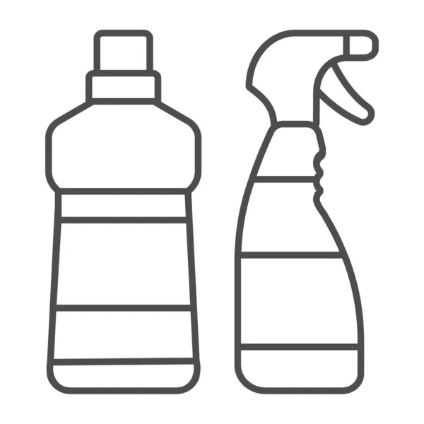 Detergenti, spray e flacone, icona della linea sottile detergente, concetto di pulizia, segno vettoriale di lavaggio su sfondo bianco, icona di stile di contorno per il concetto mobile e web design. Grafica vettoriale. — Vettoriale Stock