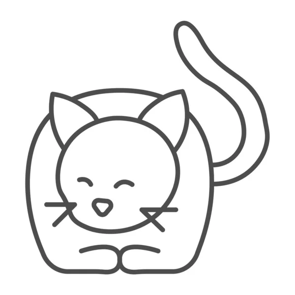 Лживая кошка, котенок с хвостом и усами, иконка тонкой линии, концепция домашних животных, векторный знак котенка на белом фоне, иконка стиля наброска для мобильной концепции и веб-дизайна. Векторная графика. — стоковый вектор