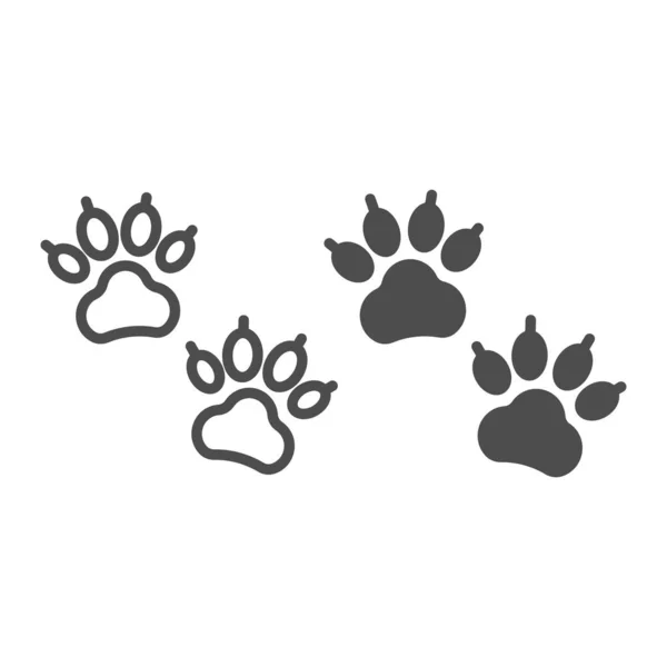 Кошка, линия печати лапы котенка и твердая иконка, концепция домашних животных, векторный знак котенка на белом фоне, иконка стиля наброска для мобильной концепции и веб-дизайна. Векторная графика. — стоковый вектор