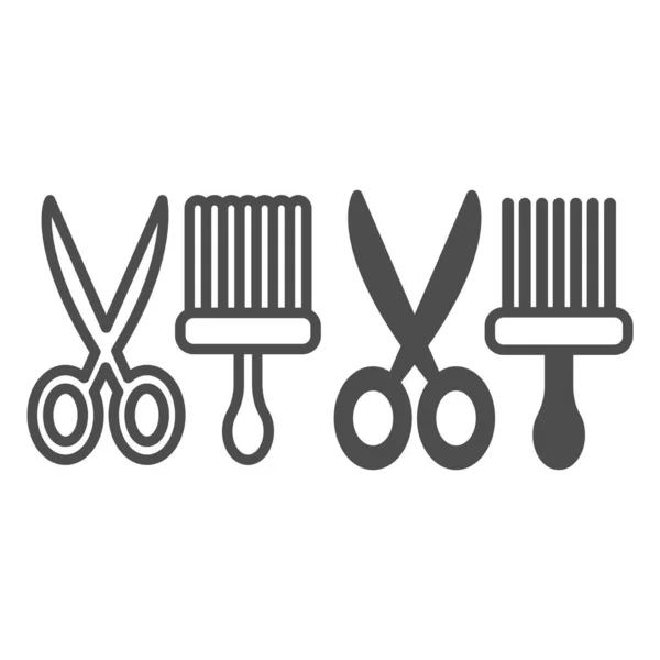 Cat grooming tools, scissors, brush line and solid icon, pets concept, items to groom a pet vector sign on white background, outline style icon for mobile concept and web design. Vector graphics. — Stock Vector