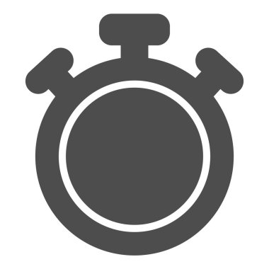 Düğmeli, tam daire, kronometre, zamanlayıcı simgesi, zaman kavramı, beyaz zemin üzerindeki saat vektör işareti, mobil konsept ve web tasarımı için glifli simge. Vektör grafikleri.