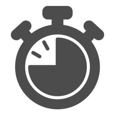 Düğmeli kronometre saati, zamanlayıcı, kronometre katı simge, zaman kavramı, beyaz arkaplan üzerindeki saat vektör işareti, mobil konsept ve web tasarımı için glifli simge. Vektör grafikleri.