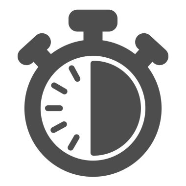 Düğmeli sttopwatch, 30 saniye, zamanlayıcı, kronometre katı simge, zaman kavramı, beyaz arka planda saat vektör işareti, mobil konsept ve web tasarımı için glifli simge. Vektör grafikleri.