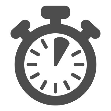 Düğmeli Stopwatch, 5 saniye, zamanlayıcı, kronometre katı simge, zaman kavramı, beyaz arkaplan üzerindeki saat vektör işareti, mobil konsept ve web tasarımı için glifli simge. Vektör grafikleri.