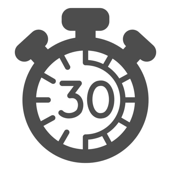 Cronómetro con botones, 30 segundos, temporizador, cronómetro icono sólido, concepto de tiempo, reloj signo vectorial sobre fondo blanco, icono de estilo glifo para el concepto móvil y el diseño web. Gráficos vectoriales. — Vector de stock