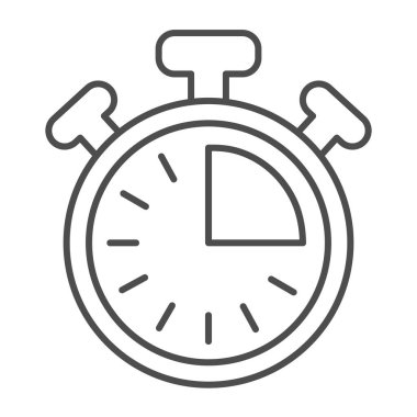 Düğmeli kronometre saati, kronometre ince çizgi simgesi, zaman kavramı, beyaz arkaplanda saat vektör işareti, mobil konsept ve web tasarımı için taslak biçimi simgesi. Vektör grafikleri.