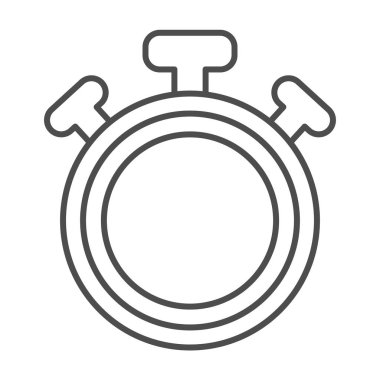 Düğmeli, tam daire, kronometre, zaman çizgisi simgesi, zaman kavramı, beyaz zemin üzerindeki saat vektör işareti, mobil konsept ve web tasarımı için taslak biçimli simge. Vektör grafikleri.