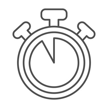 Düğmeli kronometre saati, zamanlayıcı, kronometre ince çizgi simgesi, zaman kavramı, beyaz arka planda saat vektör işareti, mobil konsept ve web tasarımı için tasarım biçimi simgesi. Vektör grafikleri.