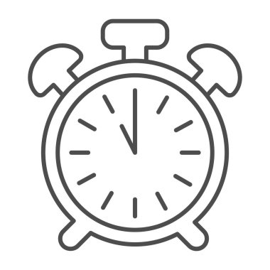 Düğmeli klasik çalar saat, saat 23: 00, saat 11: 00 ince çizgi simgesi, zaman kavramı, beyaz arka planda saat vektör işareti, mobil konsept ve web tasarımı için taslak biçimi simgesi. Vektör grafikleri.