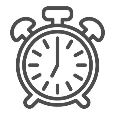 Düğmeli klasik alarm saati, saat 19: 00, saat çizgisi simgesi, zaman kavramı, beyaz arka planda saat vektör işareti, mobil konsept ve web tasarımı için taslak biçimi simgesi. Vektör grafikleri.