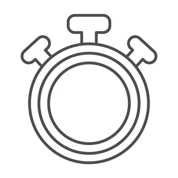 Cronómetro con botón, círculo completo, cronómetro, icono de línea delgada temporizador, concepto de tiempo, signo de vector de reloj sobre fondo blanco, icono de estilo de esquema para el concepto móvil y diseño web. Gráficos vectoriales. — Vector de stock