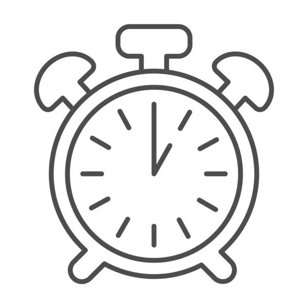 Reloj despertador vintage con botón, 1 pm, 1 am icono de línea delgada, concepto de tiempo, reloj signo vectorial sobre fondo blanco, icono de estilo de esquema para el concepto móvil y diseño web. Gráficos vectoriales. — Vector de stock