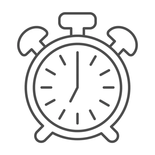Düğmeli klasik alarm saati, saat 19: 00, sabah 7: 00 ince çizgi simgesi, zaman kavramı, beyaz arka planda saat parçası vektör işareti, mobil konsept ve web tasarımı için taslak biçimi simgesi. Vektör grafikleri. — Stok Vektör