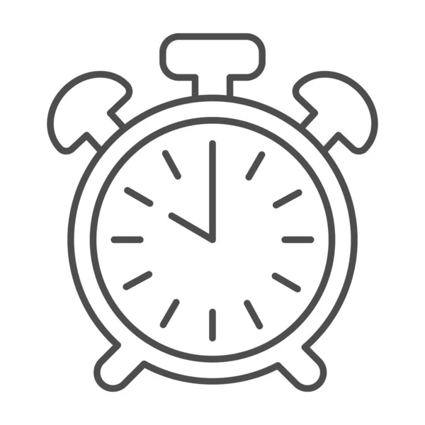 Relógio de alarme vintage com botão, 22: 00, 10: 00 ícone de linha fina, conceito de tempo, sinal de vetor de relógio no fundo branco, ícone de estilo de contorno para o conceito móvel e web design. Gráficos vetoriais. —  Vetores de Stock