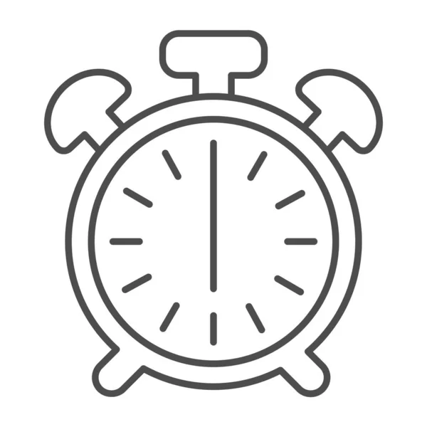 Reloj despertador vintage con botón, 6 pm, 6 am icono de línea delgada, concepto de tiempo, reloj signo vectorial sobre fondo blanco, icono de estilo de esquema para el concepto móvil y diseño web. Gráficos vectoriales. — Archivo Imágenes Vectoriales