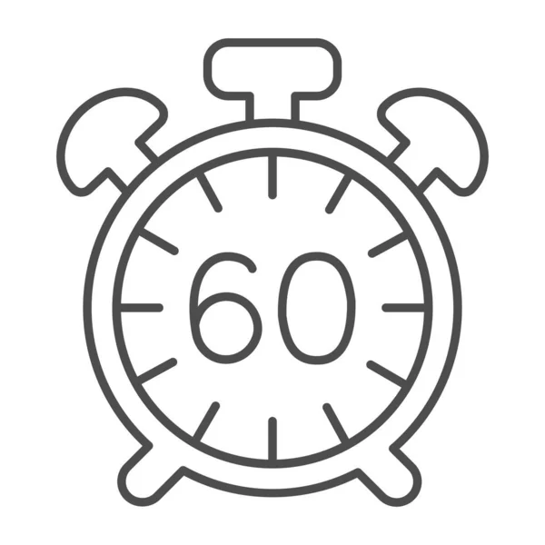 Винтажный будильник с кнопкой, 60 минут, 1 час тонкой линии значок, концепция времени, таймер вектор знак на белом фоне, очертания стиль значок для мобильной концепции и веб-дизайна. Векторная графика. — стоковый вектор