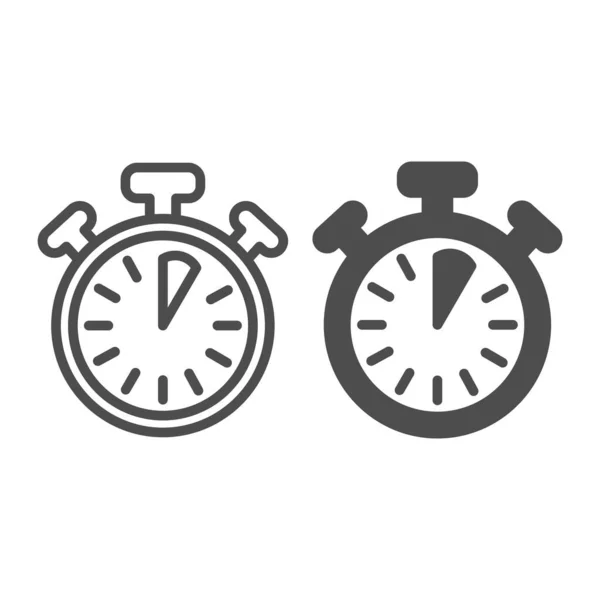 Stoppuhr mit Tasten, 5 Sekunden, Timer, Chronometerzeile und durchgehendem Symbol, Zeitkonzept, Uhr-Vektorschild auf weißem Hintergrund, Umrissstilsymbol für mobiles Konzept und Webdesign. Vektorgrafik. — Stockvektor