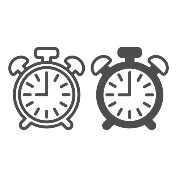 Reloj despertador vintage con botón, 9 pm, 9 am línea e icono sólido, concepto de tiempo, reloj signo vectorial sobre fondo blanco, icono de estilo de esquema para el concepto móvil y diseño web. Gráficos vectoriales. — Vector de stock