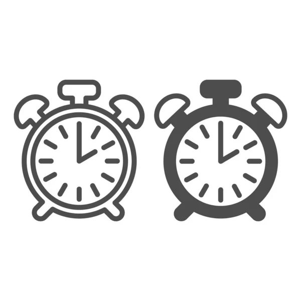 Vintage alarm clock with button, 2 pm, 2 am line and solid icon, time Concept, timepiece vector sign on white background, outline style icon for mobile conception and web design. 벡터 그래픽. — 스톡 벡터