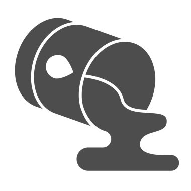 Dökülmüş yağ varili, fıçı, petrol sızıntısı katı ikon, petrol endüstrisi konsepti, beyaz arka planda yakıt vektör işareti, mobil konsept ve web tasarımı için kabartma tarzı ikon. Vektör grafikleri.