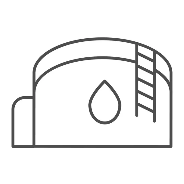 储油罐具有油滴和梯形细线图标、石油工业概念、白底油库矢量符号、移动概念和网页设计的简写风格图标。矢量图形. — 图库矢量图片