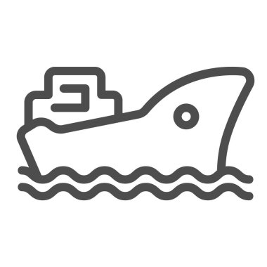 Gemi, kargo, petrol taşıyıcı gemi, tanker hattı ikonu, petrol endüstrisi konsepti, beyaz arka planda petrol taşıyıcı vektör işareti, mobil konsept ve web tasarımı için taslak tarzı simge. Vektör grafikleri.