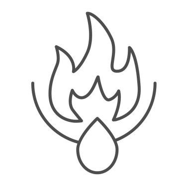 Yağ damlası ve ateş alevi, ateşleme ince çizgi ikonu, yağ endüstrisi konsepti, beyaz arka planda iltihaplanma vektör işareti, mobil konsept ve web tasarımı için tasarım tasarımı için taslak tarzı ikonu. Vektör grafikleri.