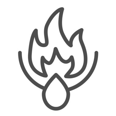 Petrol düşüşü ve yangın alevi, ateşleme hattı ikonu, yağ endüstrisi konsepti, beyaz arka planda iltihaplanma vektör işareti, mobil konsept ve web tasarımı için tasarım tasarımı için taslak tarzı ikonu. Vektör grafikleri.