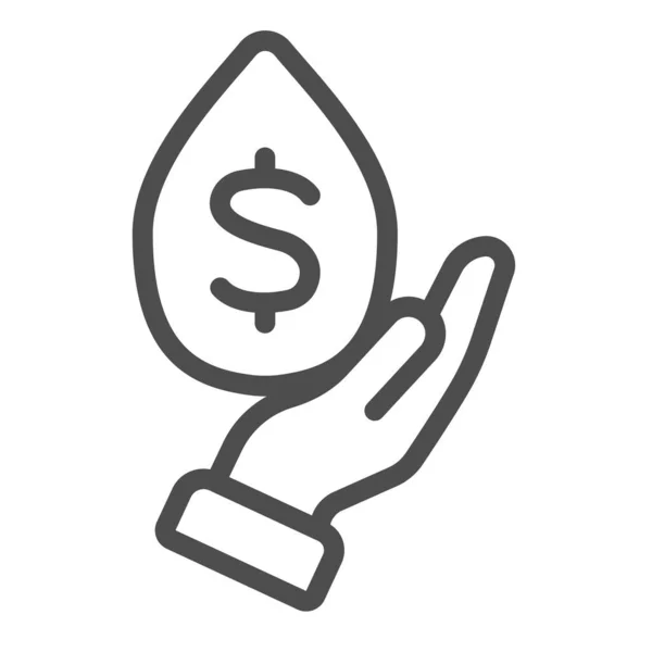 Hand en druppel van olie met dollarlijn pictogram, olie-industrie concept, olieprijs, kosten vector teken op witte achtergrond, schets stijl pictogram voor mobiele concept en web design. vectorgrafieken. — Stockvector