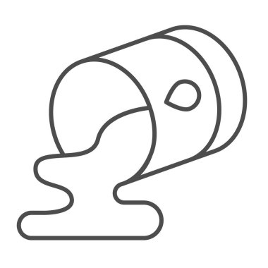 Dökülmüş yağ varili, fıçı, petrol sızıntısı ince çizgi ikonu, petrol endüstrisi konsepti, beyaz arka planda yakıt vektör işareti, mobil konsept ve web tasarımı için taslak tarzı ikon. Vektör grafikleri.