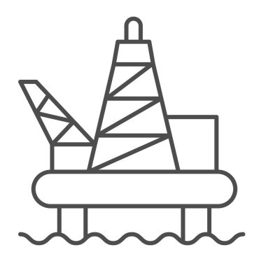 Petrol sondaj kulesi offshore ince hat ikonu, petrol endüstrisi konsepti, su vektör tabelalarında petrol platformu beyaz arka planda, mobil konsept ve web tasarımı için taslak tarzı ikon. Vektör grafikleri.