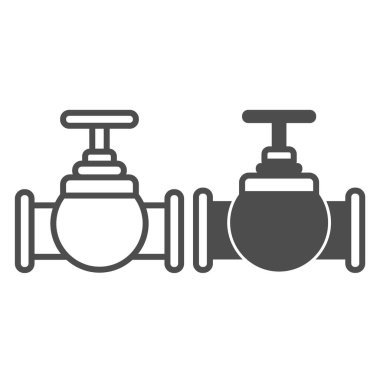 Musluk hattı ve katı ikon içeren petrol boru hattı, petrol endüstrisi kavramı, yakıt, benzin, benzin, beyaz arka planda boru vektör işareti, mobil konsept ve web tasarımı için taslak stil ikonu. Vektör grafikleri.