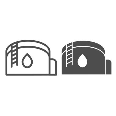 Petrol depolama tankı, bir damla yağ ve merdiven hattı ve katı ikon, petrol endüstrisi konsepti, beyaz arka planda depo vektör işareti, mobil konsept ve web tasarımı için tasarım tasarımı için taslak tarzı ikonu. Vektör grafikleri.