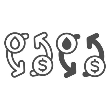 Petrolden dolara değişim, fiyat, faiz oranı ve katı ikon, petrol endüstrisi konsepti, beyaz arka planda vektör işaretini kullanacak petrol, mobil konsept ve web tasarımı için taslak stil ikonu. Vektör grafikleri.