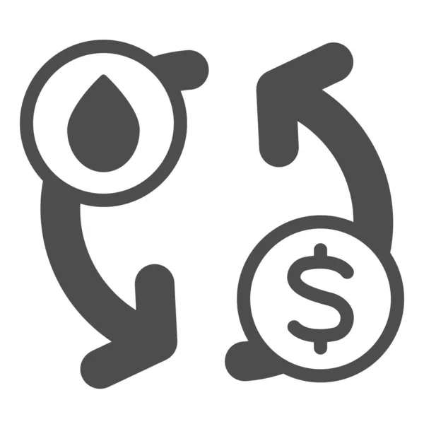 Olie-dollar uitwisseling, prijs, kosten, tarief solide pictogram, olie-industrie concept, olie te usd vector teken op witte achtergrond, glyph stijl pictogram voor mobiele concept en web design. vectorgrafieken. — Stockvector