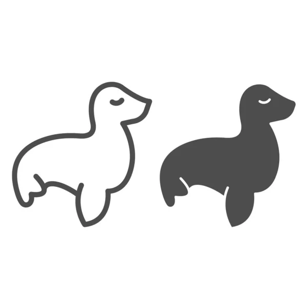 Selo de pele, linha de leão marinho e ícone sólido, conceito da indústria do petróleo, sinal de vetor animal aquático no fundo branco, ícone de estilo de contorno para conceito móvel e web design. Gráficos vetoriais. —  Vetores de Stock