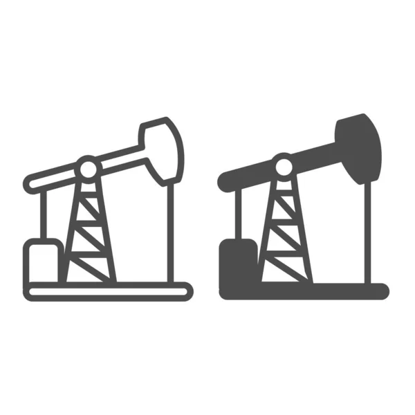 油泵千斤顶、采油站、钻机线和固体图标、石油工业概念、白色背景上的千斤顶矢量符号、移动概念和网页设计的轮廓样式图标。矢量图形. — 图库矢量图片